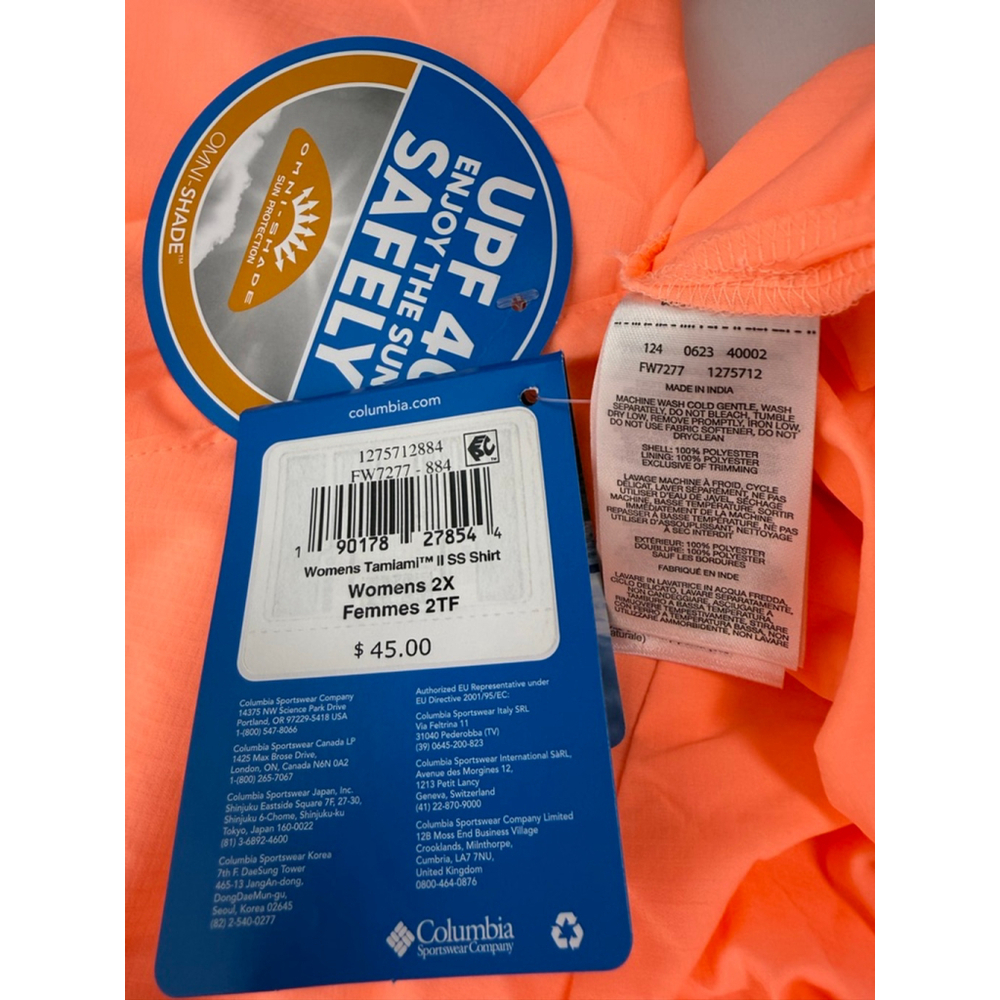 Women's Columbia Tamiami II SS Shirt Orange Size 2X - Picture 4 of 7